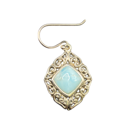 Larimar Fish Hook Earrings Cushion Cut Gemstone 925 Sterling Silver NK Thailand