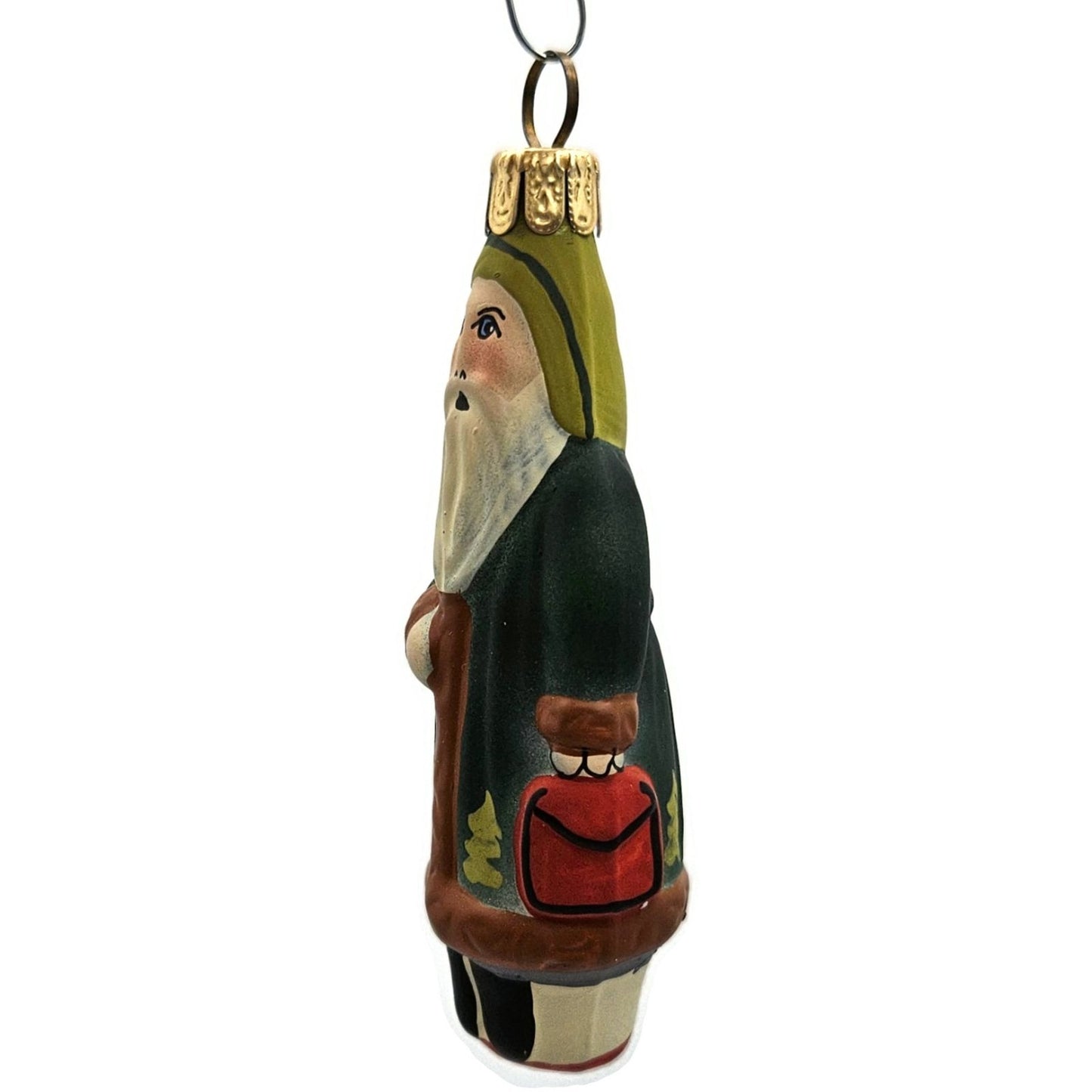 Vaillancourt Ornament Mini Green Father Christmas With Bag Folk Art Tree Decor