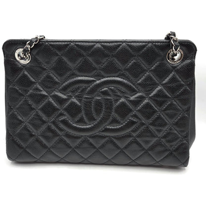 Chanel Grand Shopping Tote Handbag Black Caviar Leather Silver Hardware 13C GST