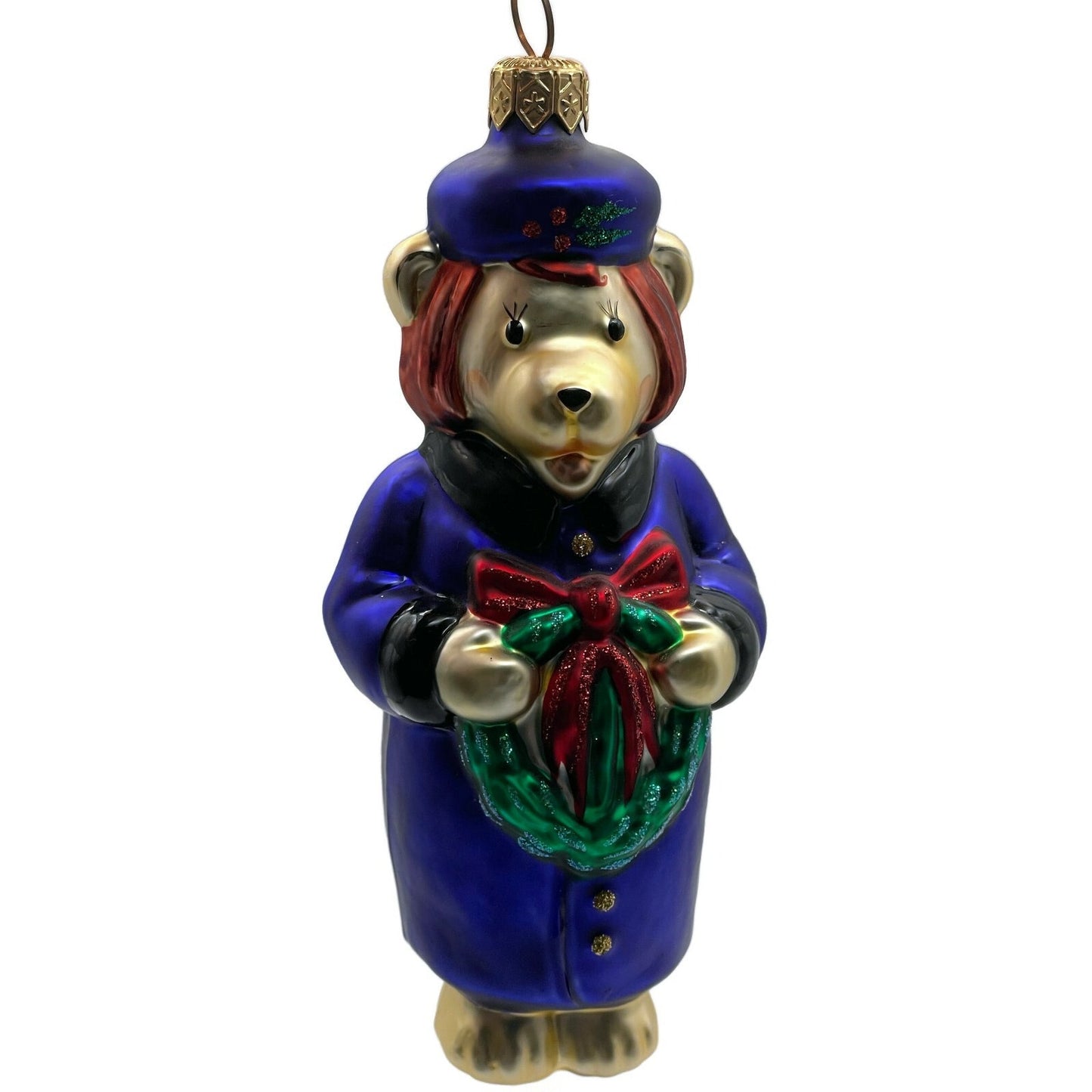 Patricia Breen Mama Bear Blue Hat Coat Holly Wreath Christmas Tree Ornament