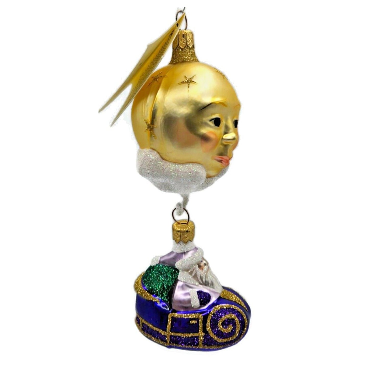 Patricia Breen Night Flight Santa Purple Sleigh Gold Moon Christmas Ornament
