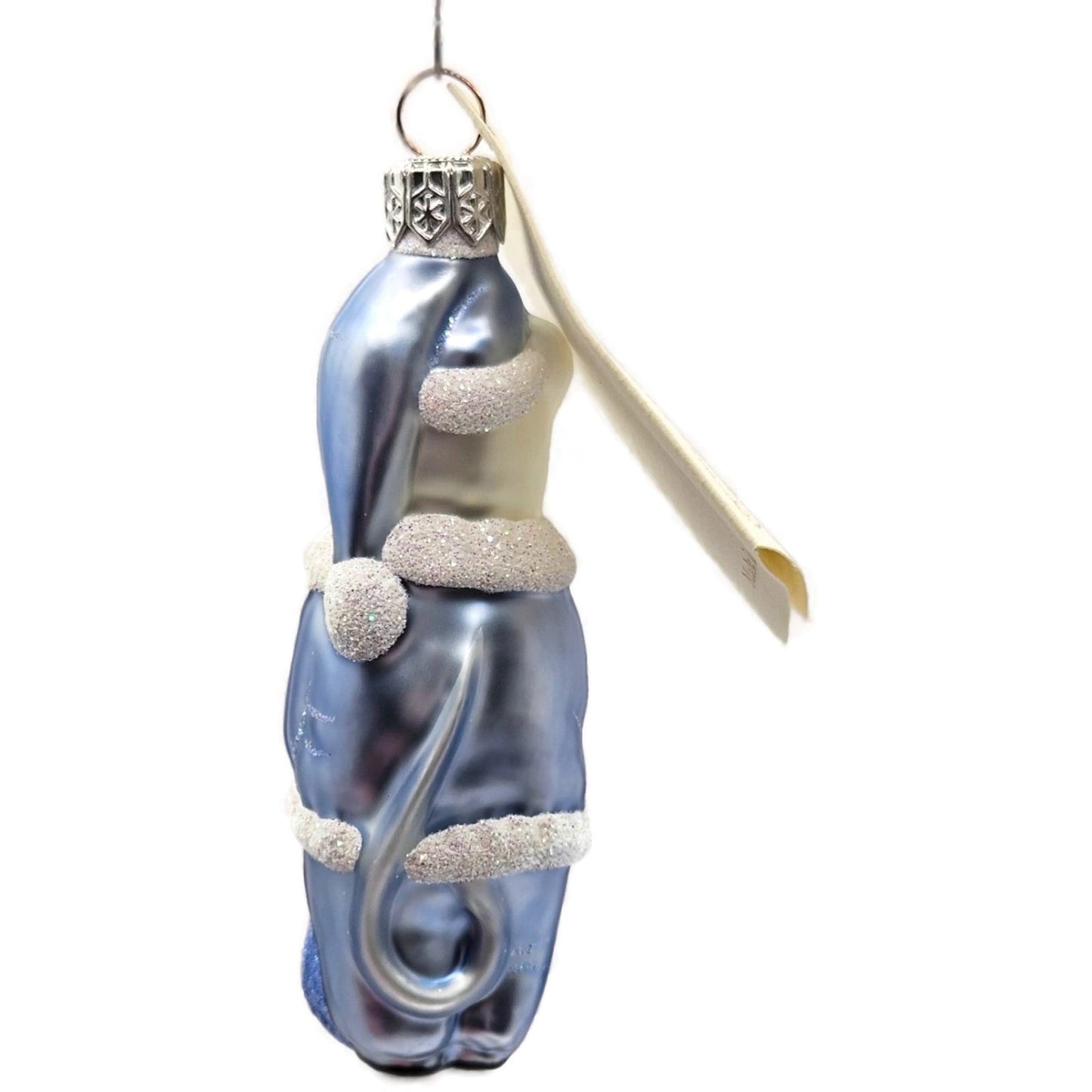 Patricia Breen Festive Mouse Light Blue Hand Blown Glass Christmas Tree Ornament