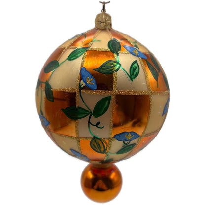 Christopher Radko Heavenly Blue Morning Glory Orange Glass Christmas Ornament