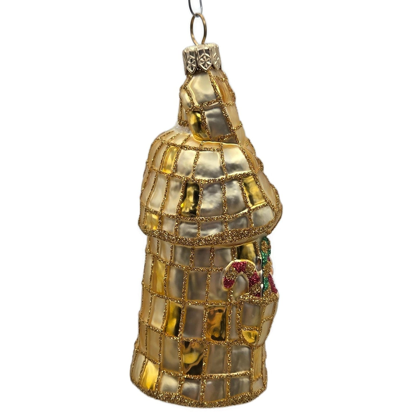 Patricia Breen Patchwork Santa Gold Glitter Plaid Glass Christmas Tree Ornament