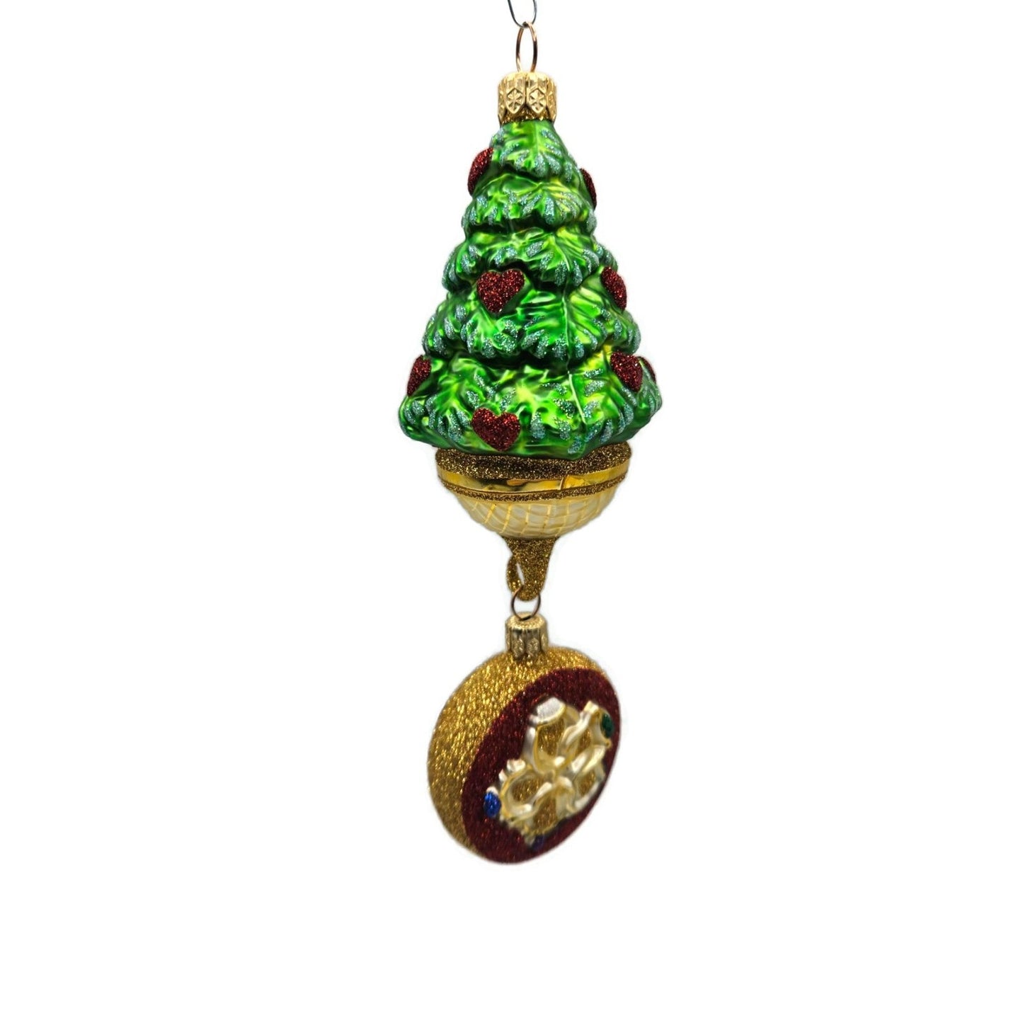 Patricia Breen Five Golden Rings Red Glittered Medallion Christmas Tree Ornament