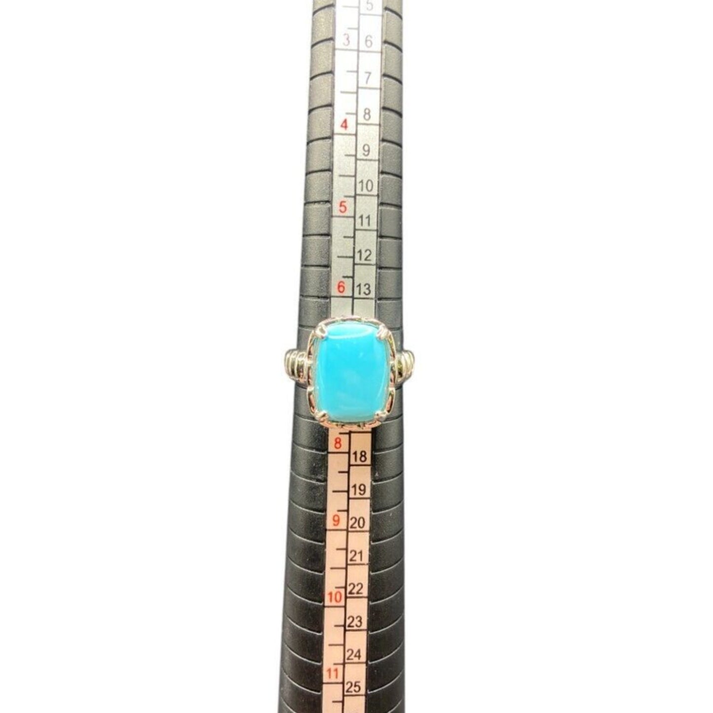 Turquoise 925 Sterling Silver Ring Gemstone Prong Set Rectangle DK Size 7.5