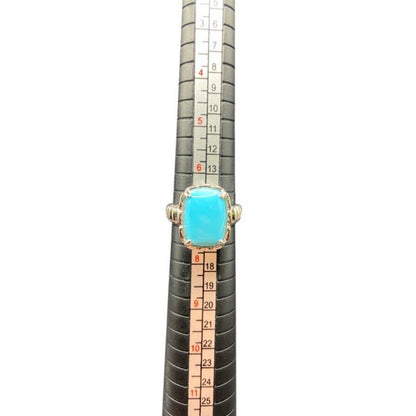 Turquoise 925 Sterling Silver Ring Gemstone Prong Set Rectangle DK Size 7.5