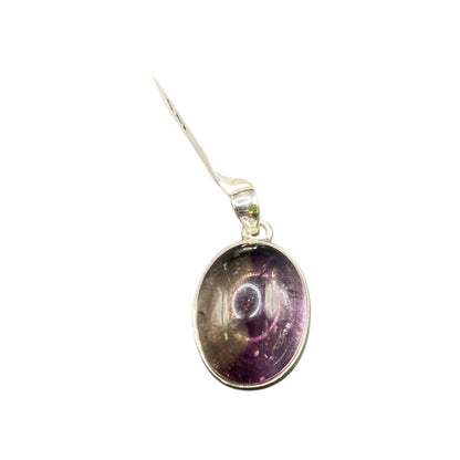 Polished Ametrine Gemstone Pendant Purple Oval Cabochon Silver Tone Fine Jewelry