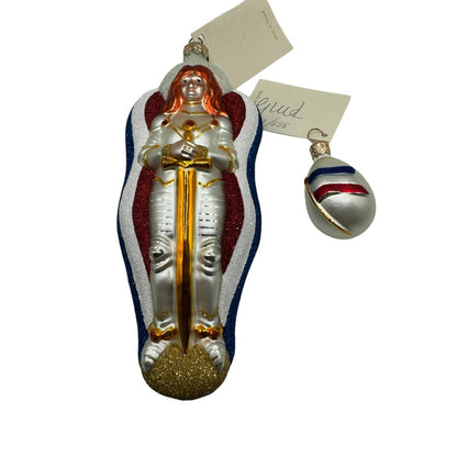 Patricia Breen Joan of Arc Pearl Halo Matte Egg 2 Part Christmas Tree Ornament