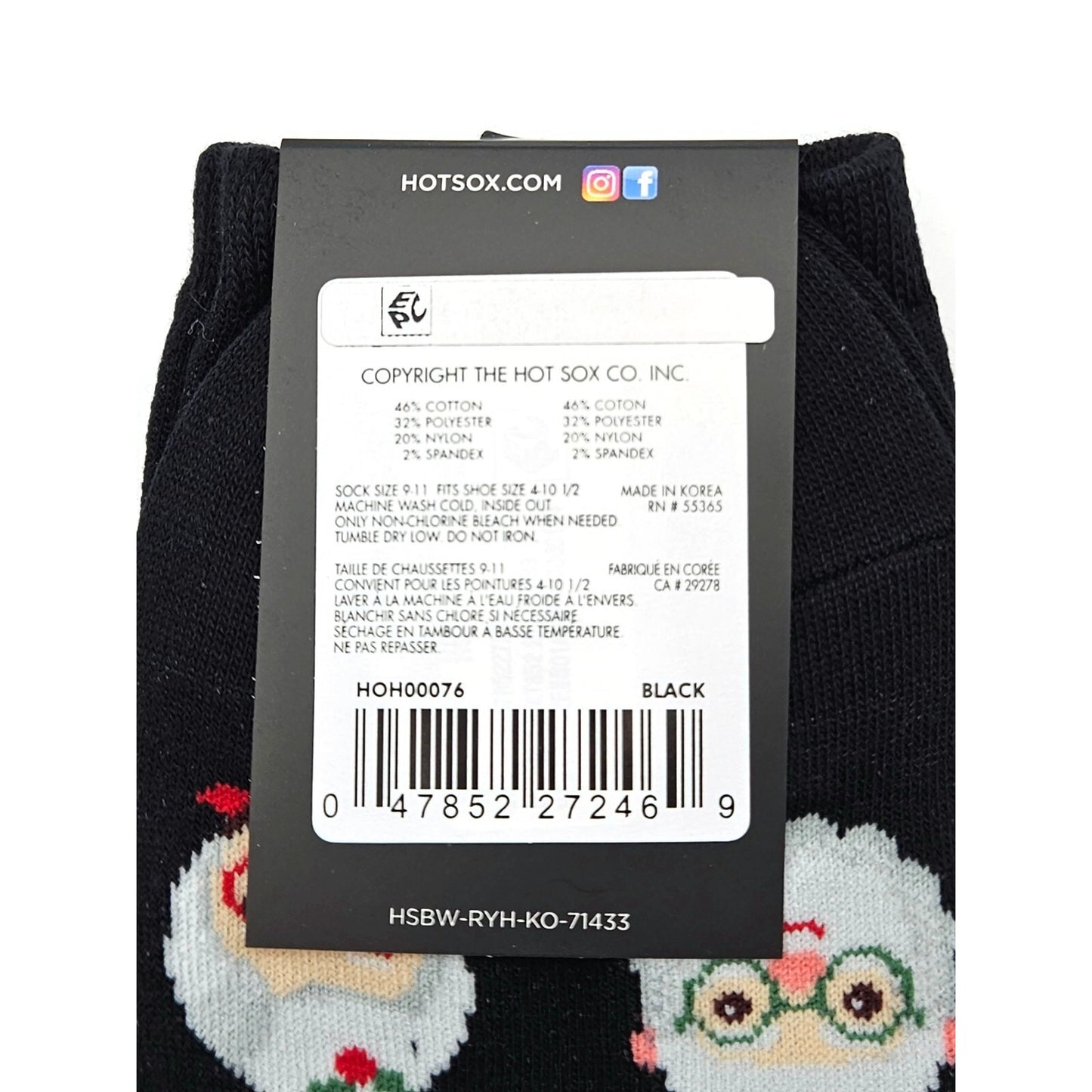 Hot Sox Women Black Christmas Socks Mrs Claus Santa Claus Stocking Stuffers