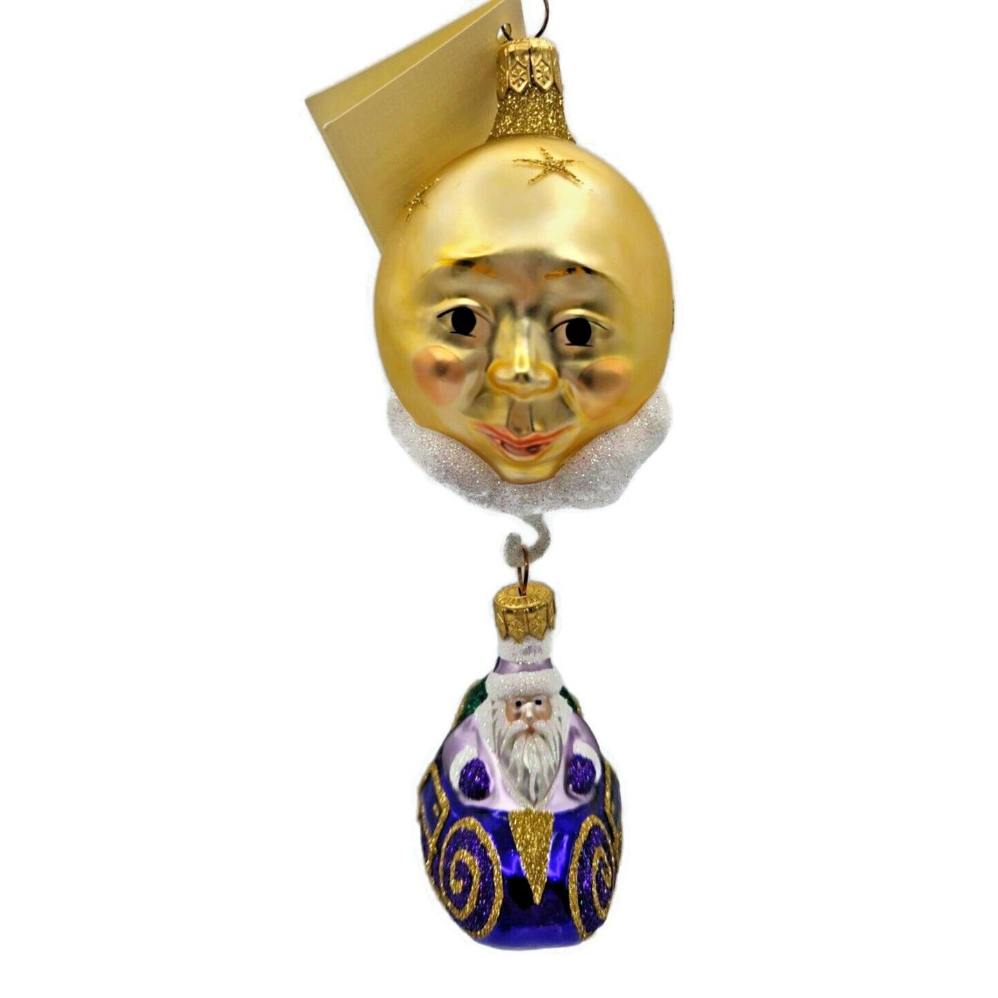 Patricia Breen Night Flight Santa Purple Sleigh Gold Moon Christmas Ornament