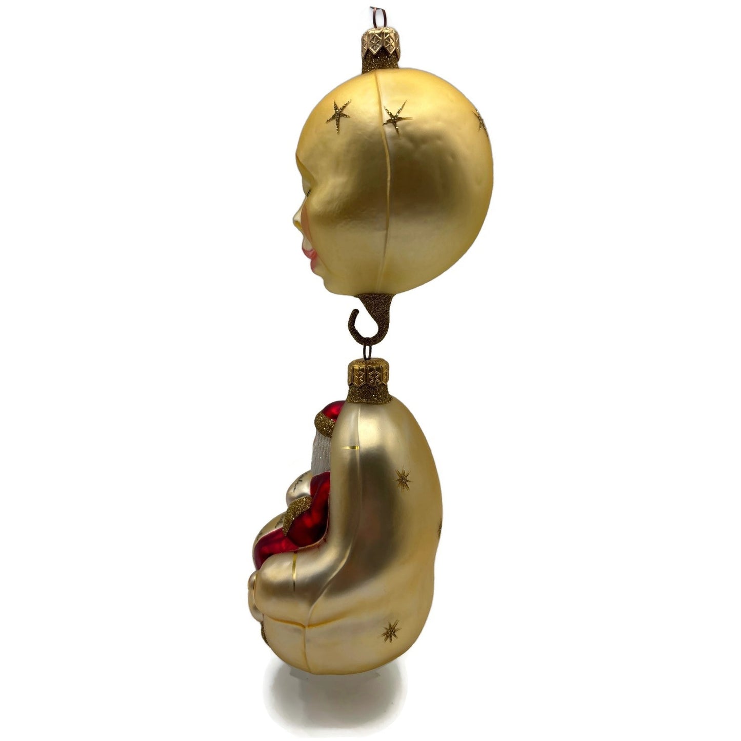 Patricia Breen Checking His List Gold Red Matte Moon Stars Christmas Ornament