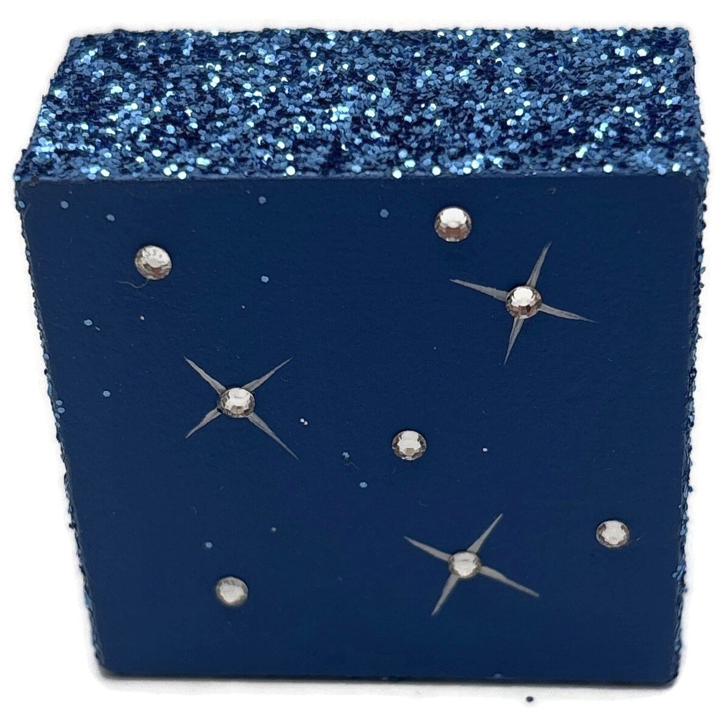 Patricia Breen Presenting Blue Snowman Jeweled Cube Tower Christmas Ornament