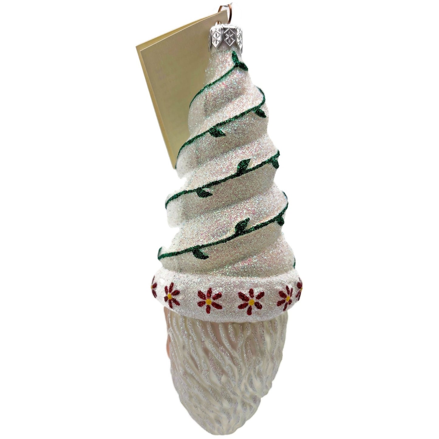 Patricia Breen Goslar Santa Pearl Green Red Glittered Christmas Tree Ornament