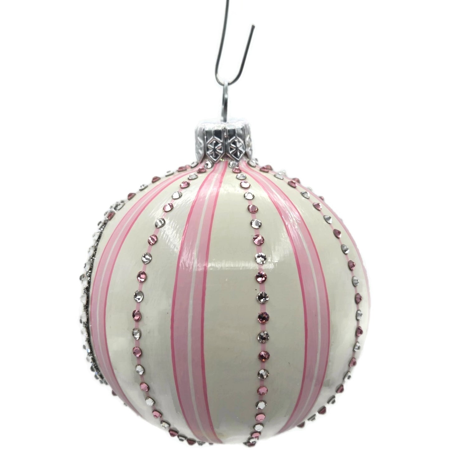 Patricia Breen Beguiling Orb Striped Pink Santa Claus Christmas Ornament CATZ VR