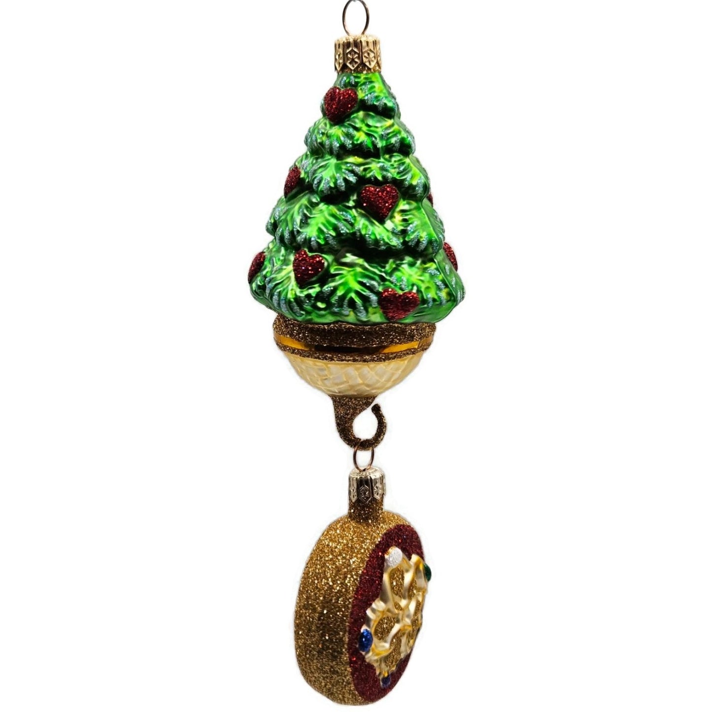 Patricia Breen Five Golden Rings Red Glittered Medallion Christmas Tree Ornament