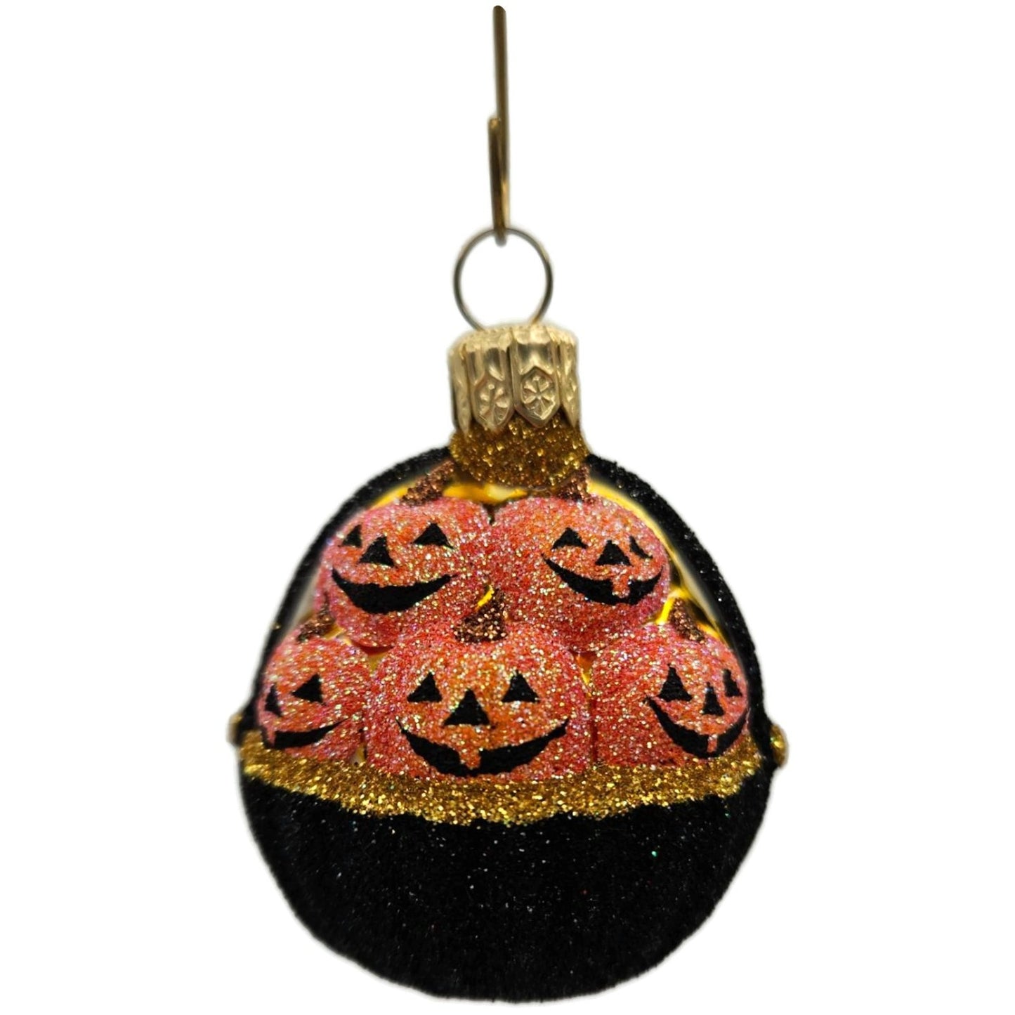 Patricia Breen Pumpkin Basket Glittered Black Jack-o-Lantern Halloween Ornament