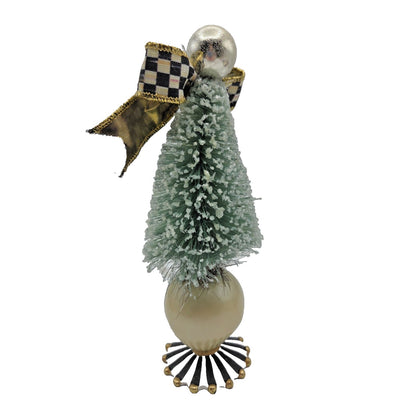Mackenzie Childs Home Sweet Snow Bottle Brush Tree Mini Green Courtly Check Bow