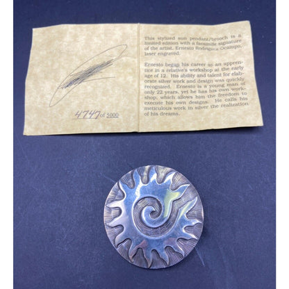 CII Ernesto Rodriguez Ocampo Stylized Sun Brooch Pendant 925 Sterling Silver