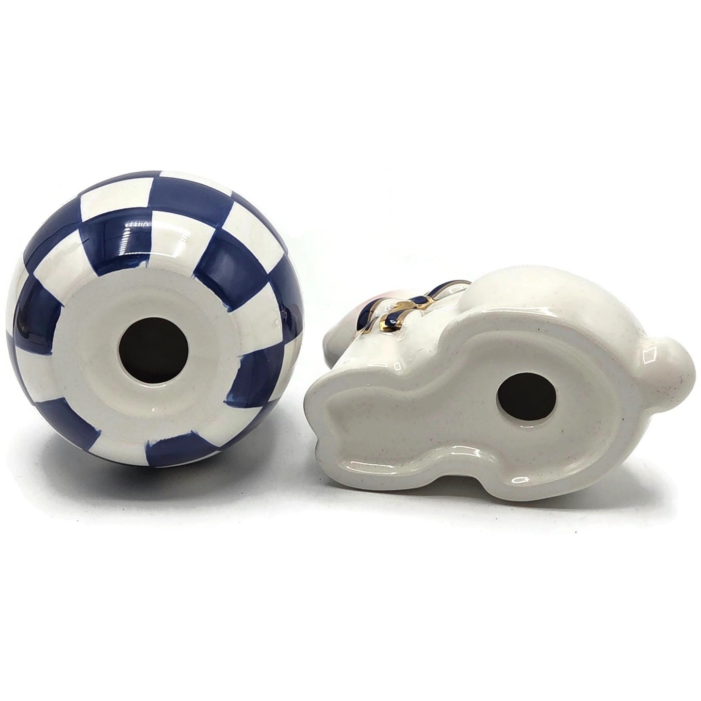 Mackenzie Childs Royal Check Blue Bunny Hostess Napkin Weight Egg Toothpick Set