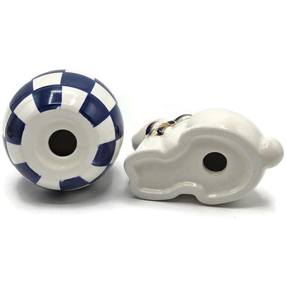 Mackenzie Childs Royal Check Blue Bunny Hostess Napkin Weight Egg Toothpick Set