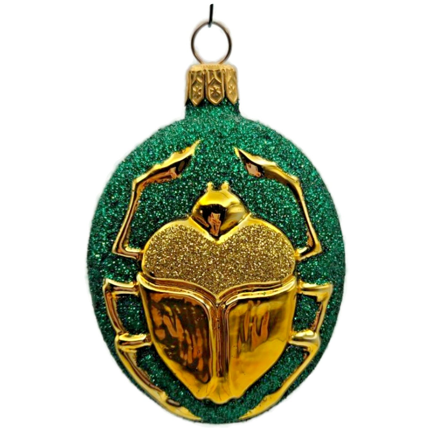 Patricia Breen Cleopatras Scarab Green Gold Beetle Glass Christmas Ornament 9709