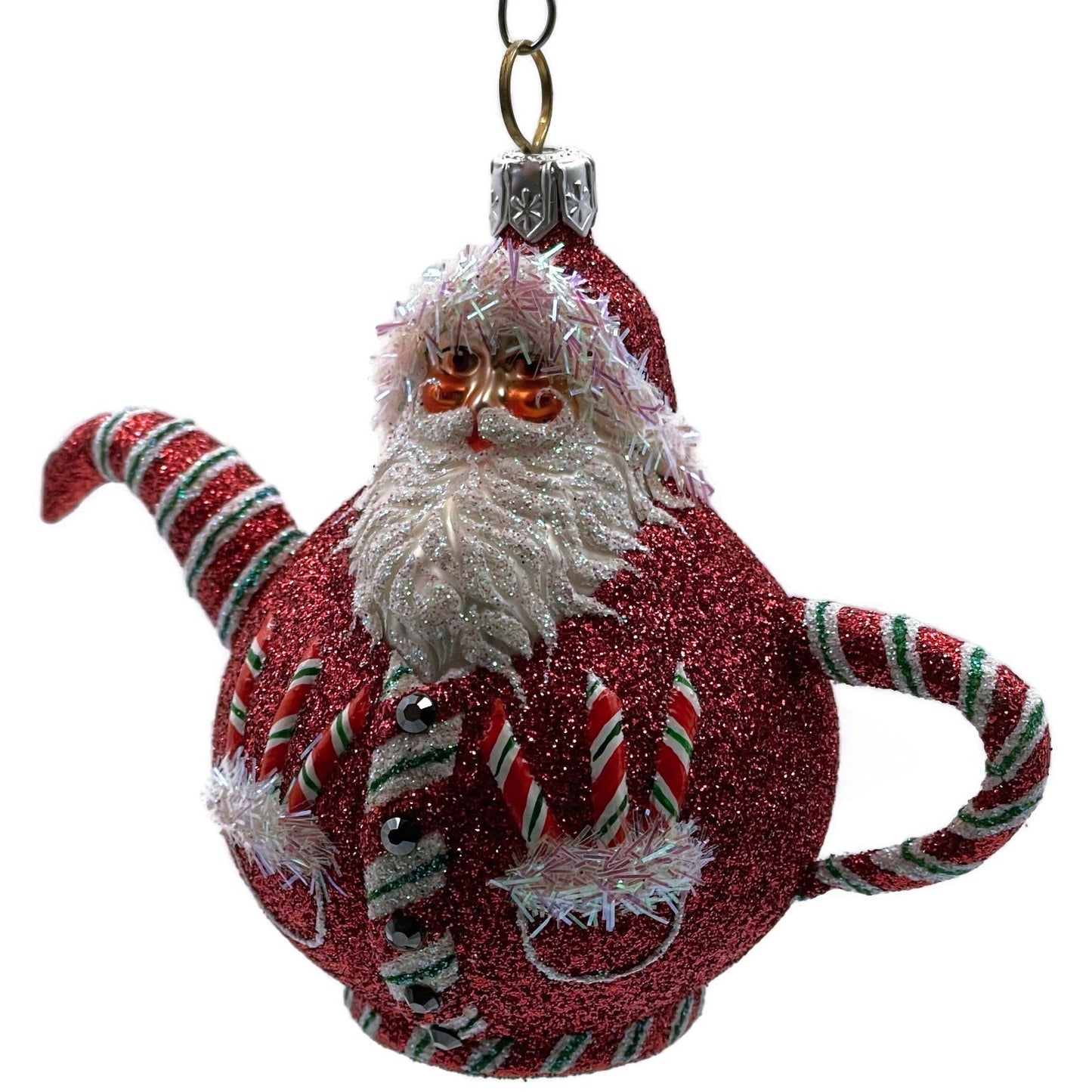 Patricia Breen And Cream Too Santa Claus Tea Pot Peppermint Christmas Ornament
