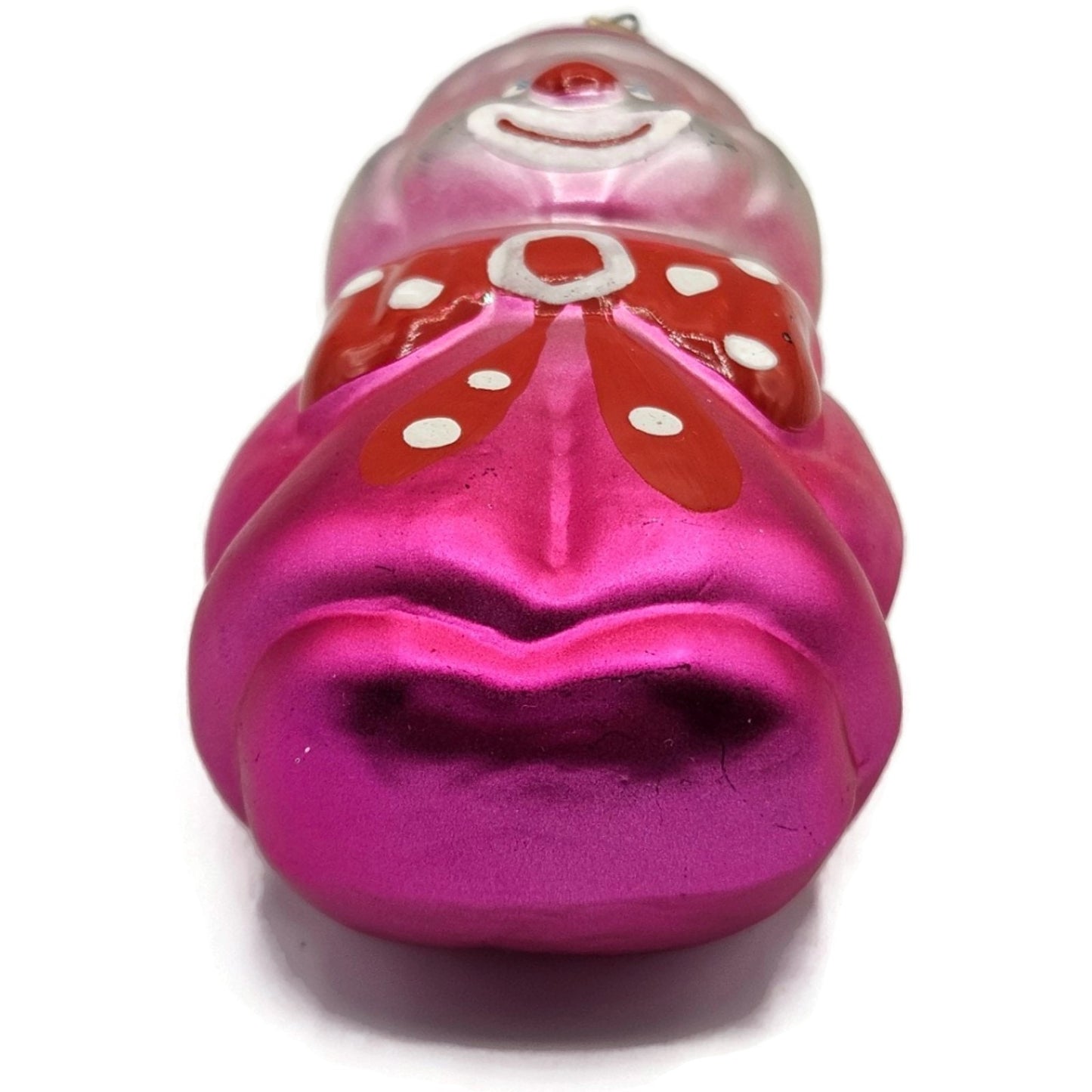 Russian Glass Circus Clown Pink Polka Dot Red Bow Christmas Tree Ornament