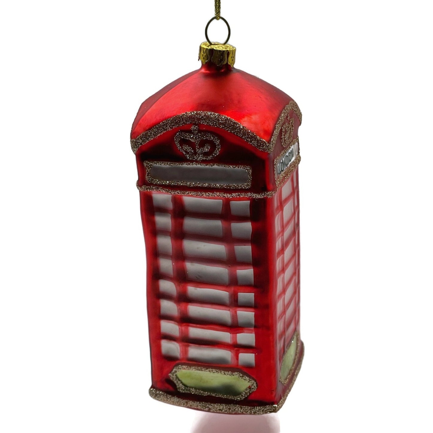 London Phone Booth Ornament Red Blown Glass Christmas Holiday Tree Decoration
