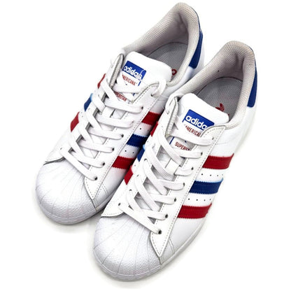 Adidas Superstar White Red Blue Stripe Shoes Ladies Size 9 Shell Toe AC7162