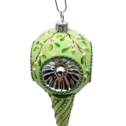 Patricia Breen Towle Reflector Mistletoe Green Striped Christmas Tree Ornament