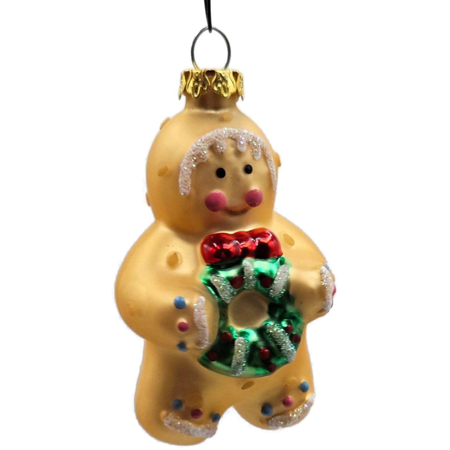 Gingerbread Man Holding Holly Wreath Old World Christmas Tree Ornament