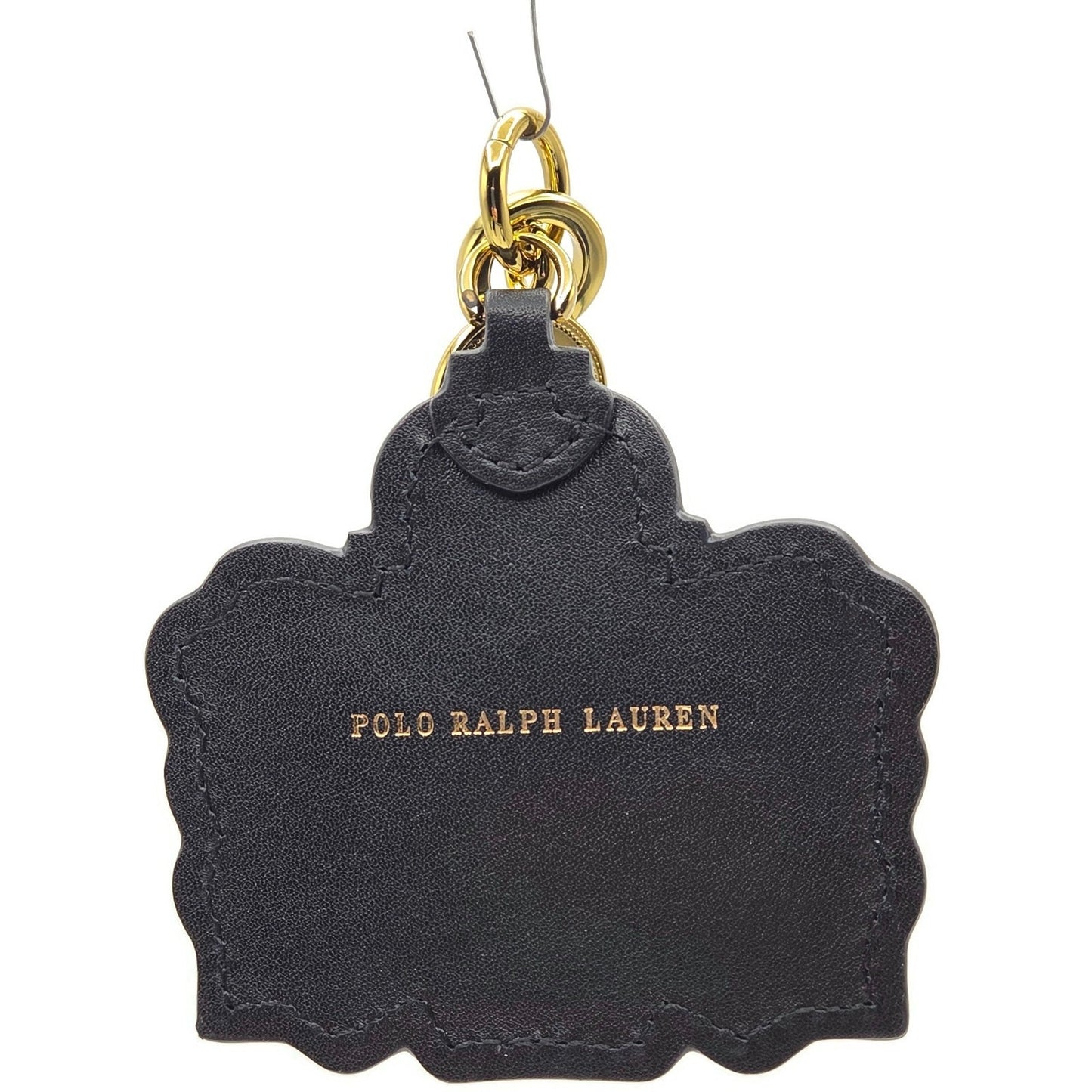 Polo Ralph Lauren Gold Black Leather Tag Double Lion Charm Keychain One Size NWT