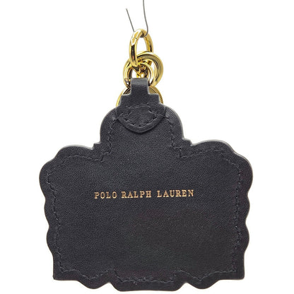 Polo Ralph Lauren Gold Black Leather Tag Double Lion Charm Keychain One Size NWT