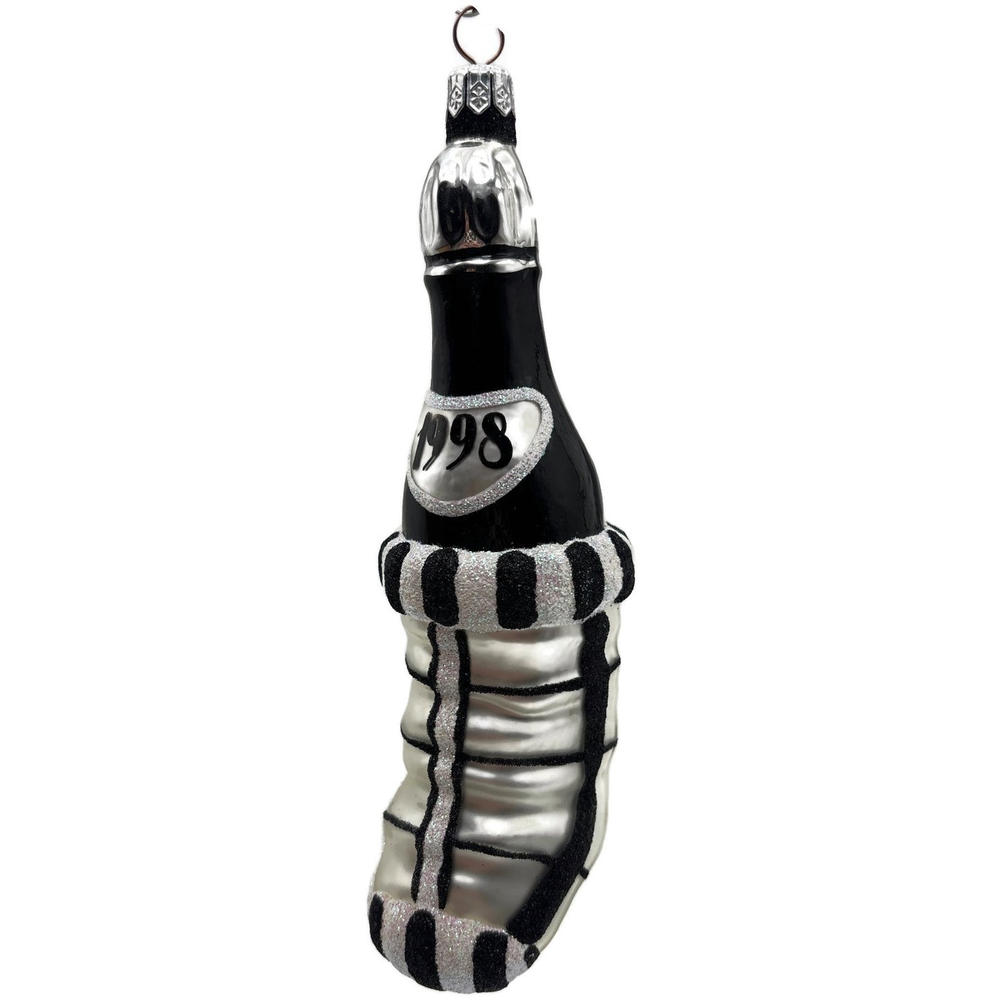 Patricia Breen Festive Stocking Black Silver Striped Christmas Tree Ornament NM