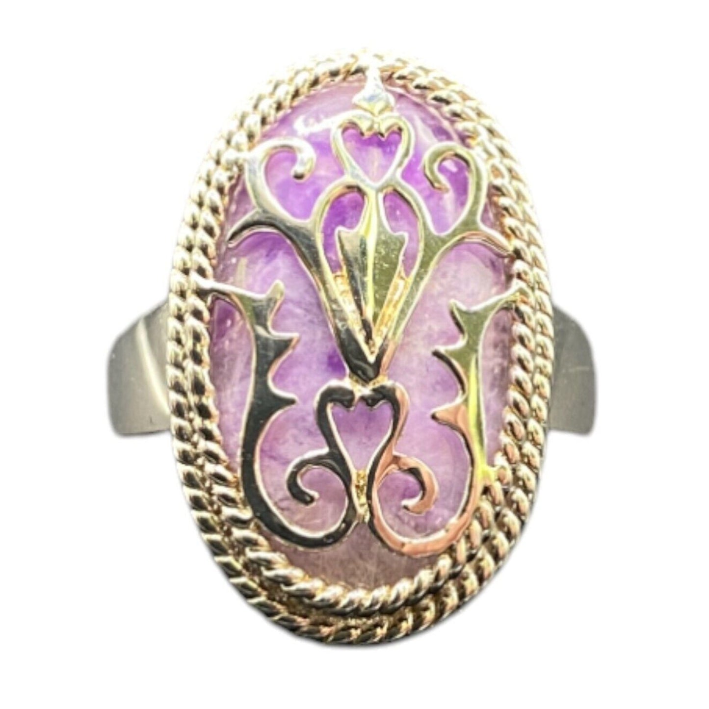 Filigree Ring Purple Amethyst Crystal Gemstone Oval 925 Sterling Silver Size 8