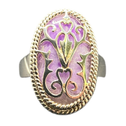Filigree Ring Purple Amethyst Crystal Gemstone Oval 925 Sterling Silver Size 8