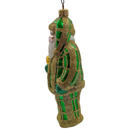 Patricia Breen Ring In The New Santa Claus Green Plaid Gold Christmas Ornament