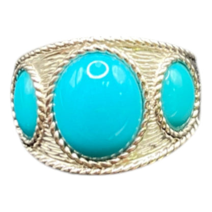 Sleeping Beauty Turquoise Ring EA 925 Sterling Silver Round Cocktail Size 8.25