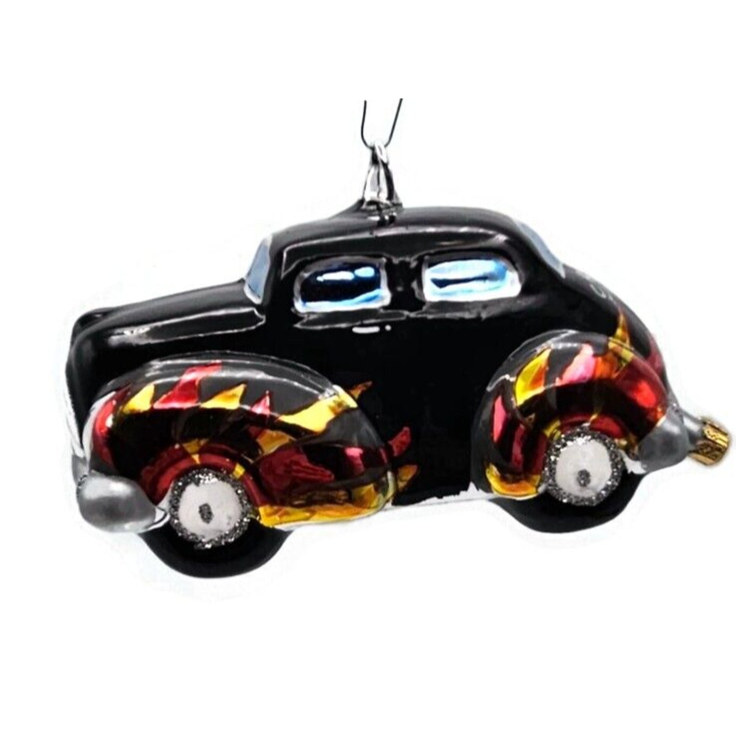 Christopher Radko Hot Wheels Black Hot Rod Car Christmas Tree Ornament 98-1420