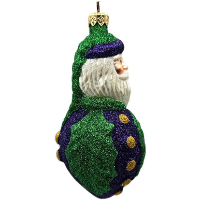 Patricia Breen Hollyberry Santa Purple Green Glass Christmas Ornament CATZ 9722