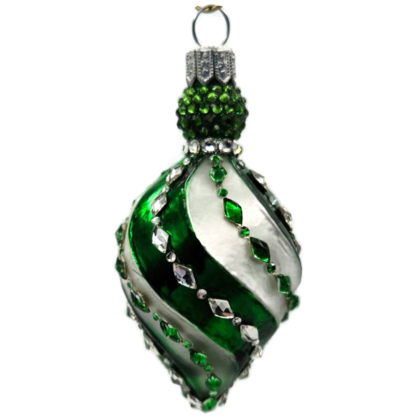 Patricia Breen Swirled Band Green Silver Jeweled Drop Christmas Ornament 5175