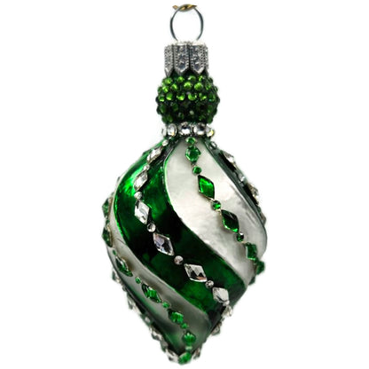 Patricia Breen Swirled Band Green Silver Jeweled Drop Christmas Ornament 5175