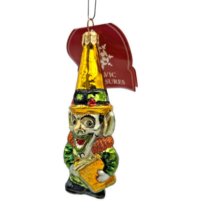 Slavic Treasures Halloween Witch Goblin Book Ornament Blown Glass Poland Rare