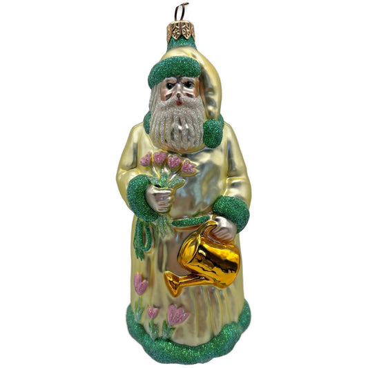 Patricia Breen Santa Dreams of Spring Yellow Pink Flowers Christmas Ornament