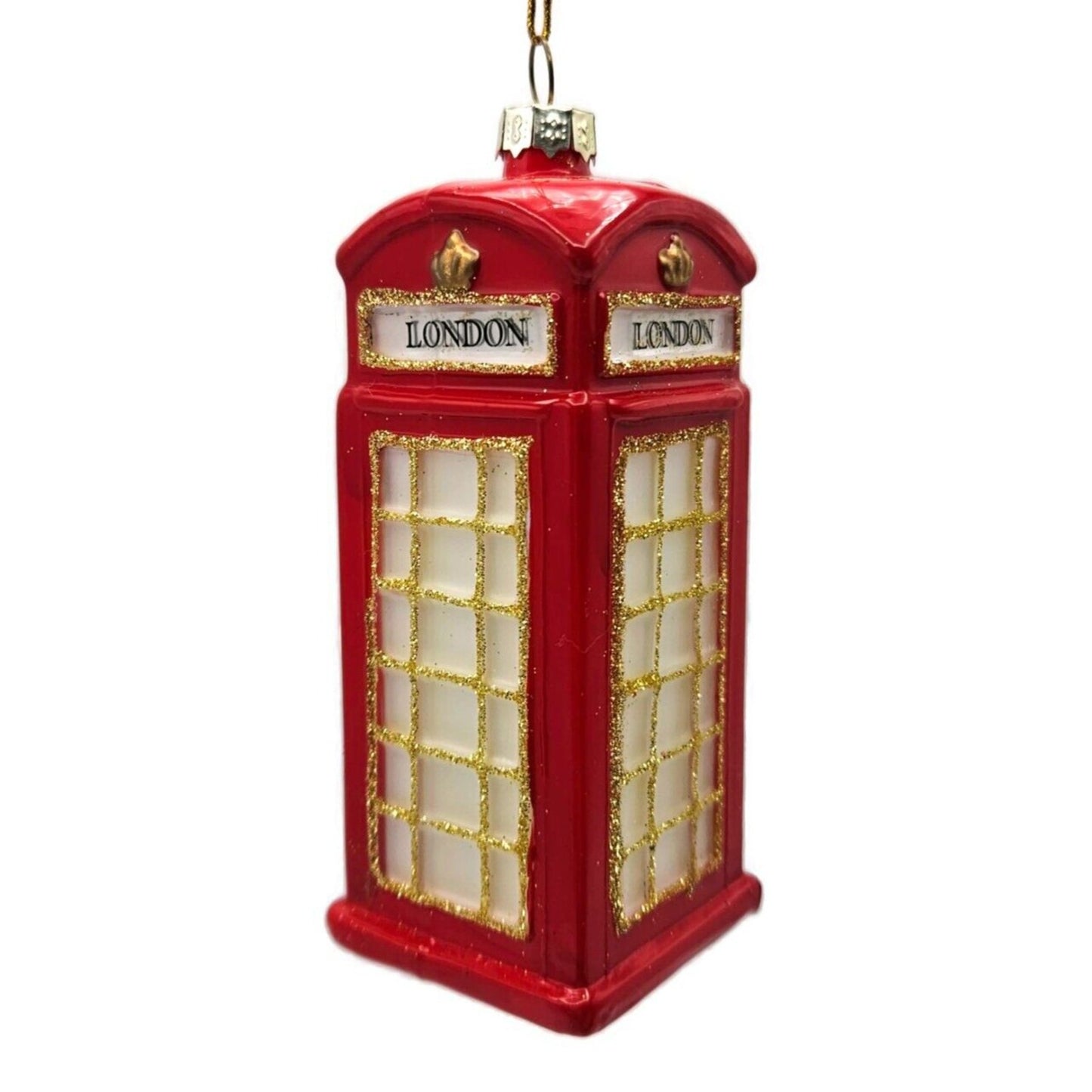 London England Glassware Art Studio Red Phone Booth Santa Christmas Ornament