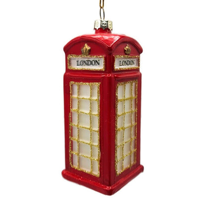 London England Glassware Art Studio Red Phone Booth Santa Christmas Ornament