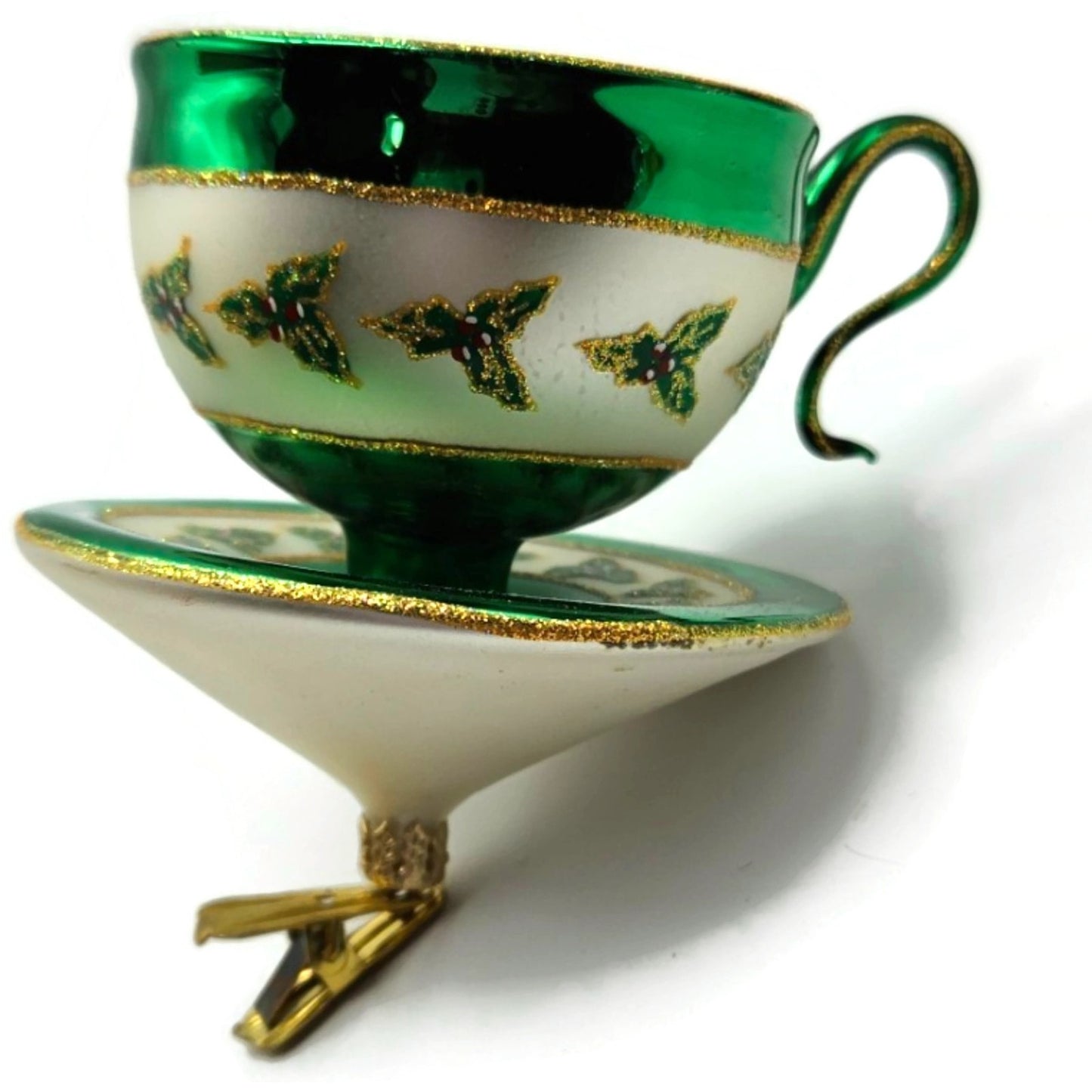 Christopher Radko Christmas Cups Holly Green Teacup Clip On Ornament 3010558