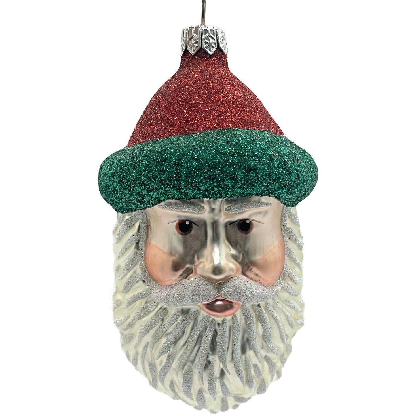 Patricia Breen Blow Ye Winds Red Green Trim Santa Head Christmas Tree Ornament