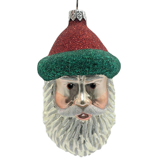 Patricia Breen Blow Ye Winds Red Green Trim Santa Head Christmas Tree Ornament